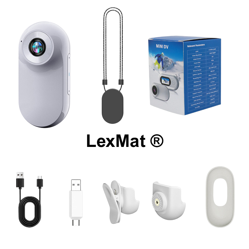 Camera Video Sport, portabila, mini, Body Cam LexMat ® Full HD 1080p cu Microfon Integrat, Potrivita pentru activitati sportive, Camera video portabila mica, de buzunar, pentru vlogging, calatorii, animale de companie, bebelusi, familie, negru