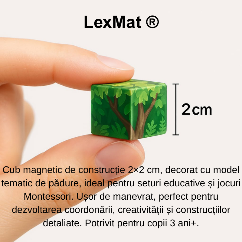 Cuburi de Constructie Magnetice LexMat® Original Forest verde deschis muticolor, 150 Piese pentru copii 3+ – Cuburi Montessori pentru Coordonare, Creativitate, Joc Educational si Relaxant