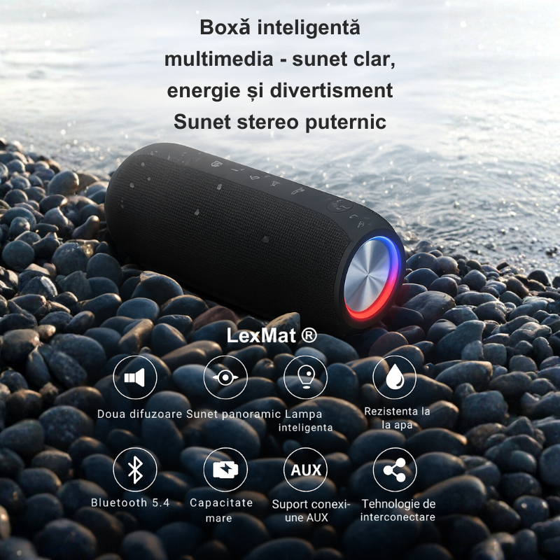 Boxa Bluetooth portabila: rezistenta la apa IPX7 LexMat ®, sunet puternic de 20W, bas profund, Bluetooth 5.3, lumini LED, conectare stereo wireless, timp de redare de 24 de ore, pentru acasa/exterior/petrecere/plaja, cadoul perfect pentru ziua de nastere
