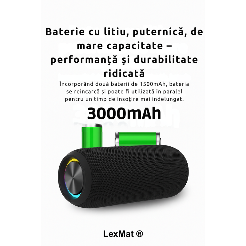 Boxa Bluetooth portabila: rezistenta la apa IPX7 LexMat ®, sunet puternic de 20W, bas profund, Bluetooth 5.3, lumini LED, conectare stereo wireless, timp de redare de 24 de ore, pentru acasa/exterior/petrecere/plaja, cadoul perfect pentru ziua de nastere