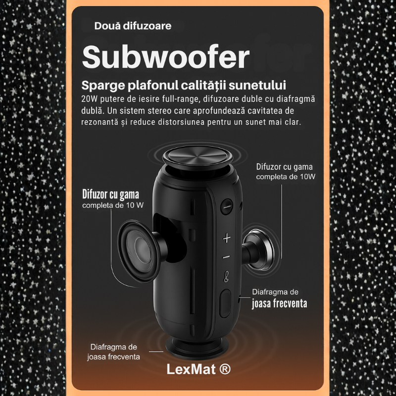 Boxa Bluetooth portabila: rezistenta la apa IPX7 LexMat ®, sunet puternic de 20W, bas profund, Bluetooth 5.3, lumini LED, conectare stereo wireless, timp de redare de 24 de ore, pentru acasa/exterior/petrecere/plaja, cadoul perfect pentru ziua de nastere