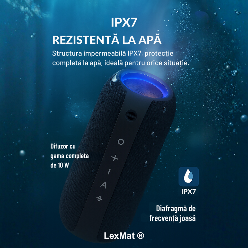 Boxa Bluetooth portabila: rezistenta la apa IPX7 LexMat ®, sunet puternic de 20W, bas profund, Bluetooth 5.3, lumini LED, conectare stereo wireless, timp de redare de 24 de ore, pentru acasa/exterior/petrecere/plaja, cadoul perfect pentru ziua de nastere
