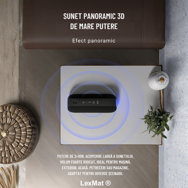 Boxa Bluetooth portabila: rezistenta la apa IPX7 LexMat ®, sunet puternic de 20W, bas profund, Bluetooth 5.3, lumini LED, conectare stereo wireless, timp de redare de 24 de ore, pentru acasa/exterior/petrecere/plaja, cadoul perfect pentru ziua de nastere